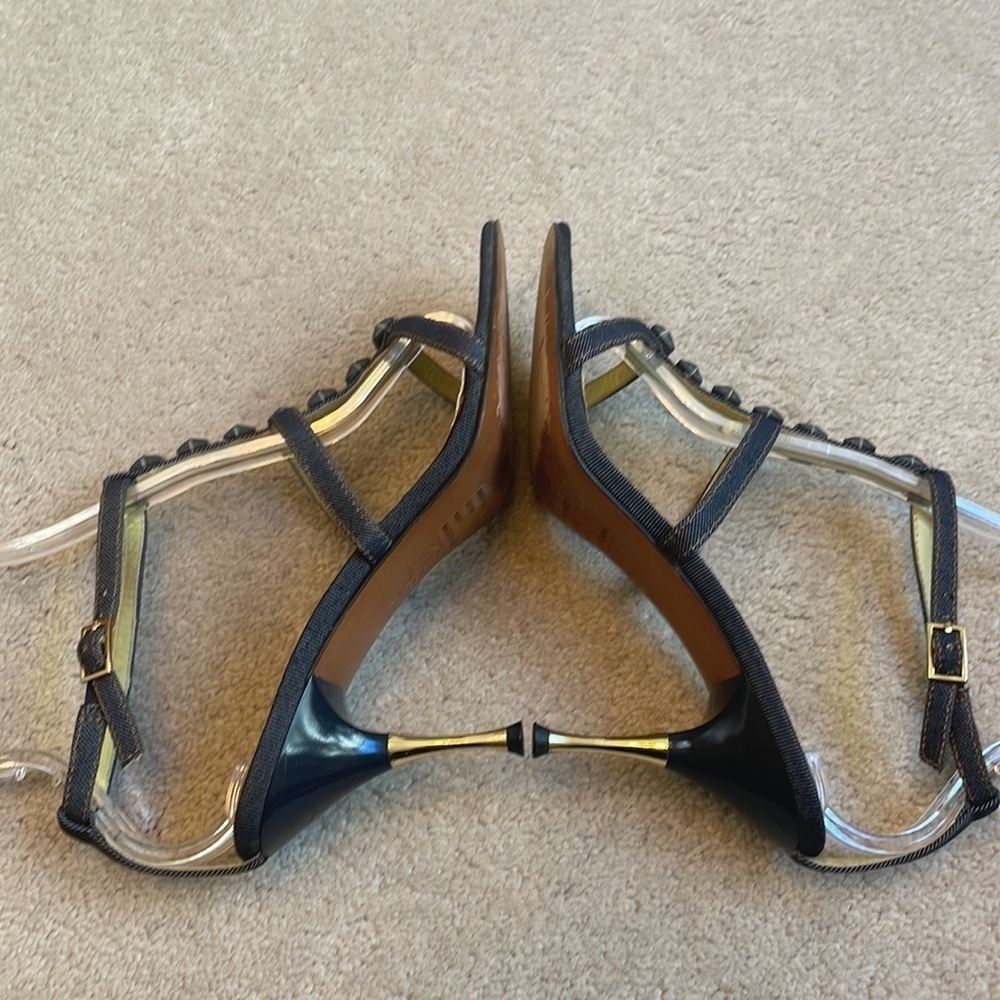 Tyler Richard Tyler denim strappy heeled sandal with blue gems